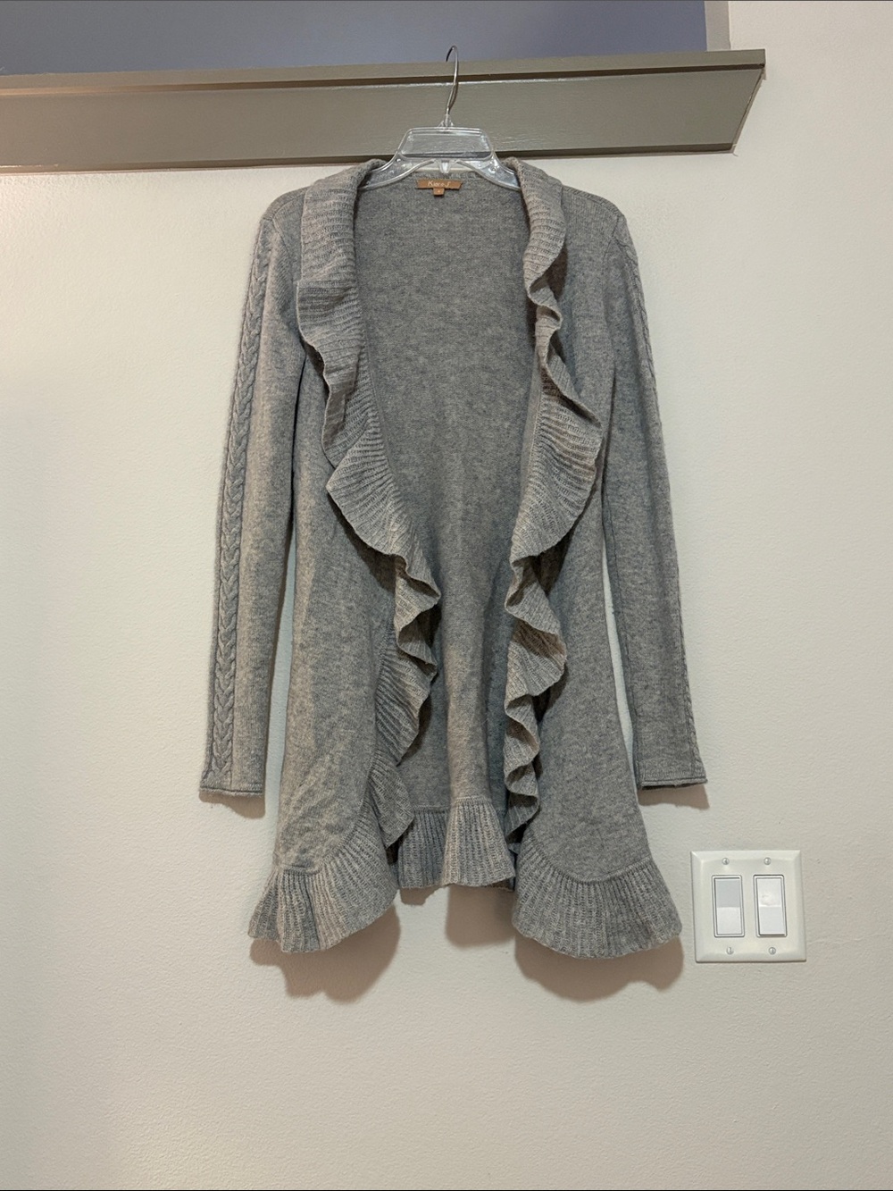 Kier + J Gray Wool/Cashmere Ruffle Open Front Cardigan SZ S VGUC